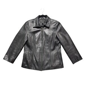 Y2K Goth Grunge Colebrook Leather Full Zip Collared Jacket Womens Medium Black